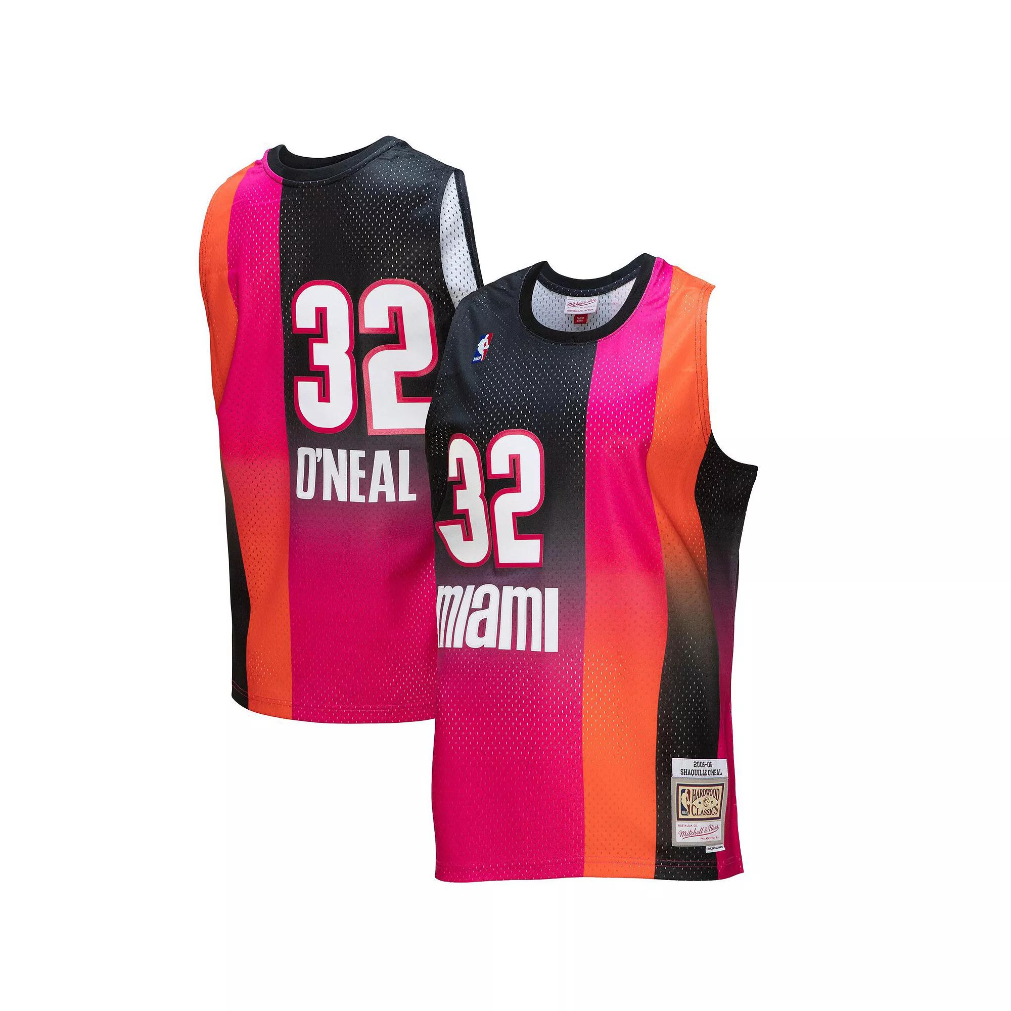 Men's Mitchell & Ness Shaquille O'Neal Pink/Black Miami Heat 2005/06 Hardwood Classics Fadeaway Swingman Player Jersey, Size: XL Product Image