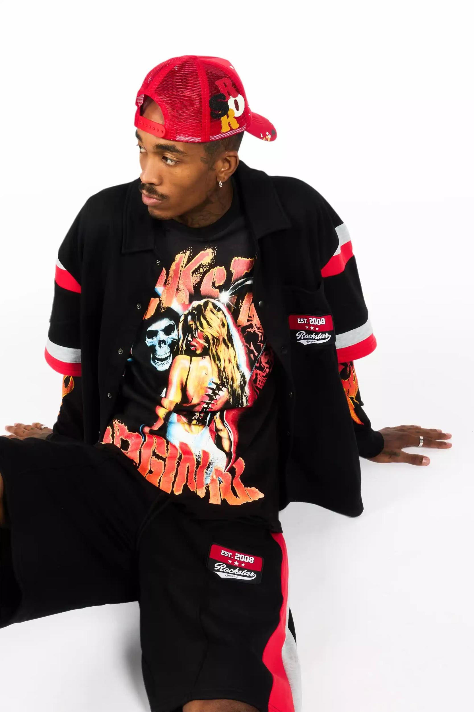 Zavid Black Button Up T-Shirt/Short Set Male Product Image