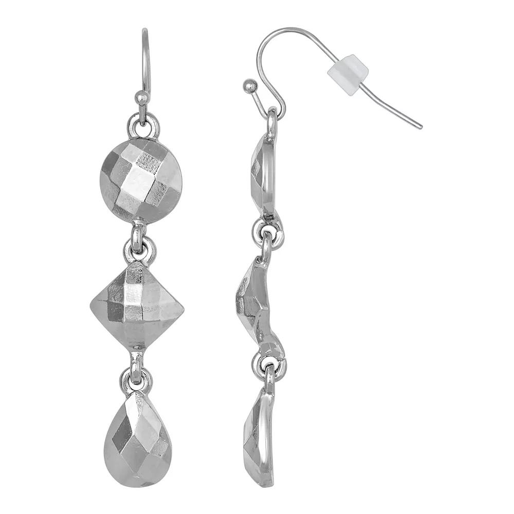 1928 Faceted Teardrop Linear Drip Earrings, Womens, Silver Tone Product Image