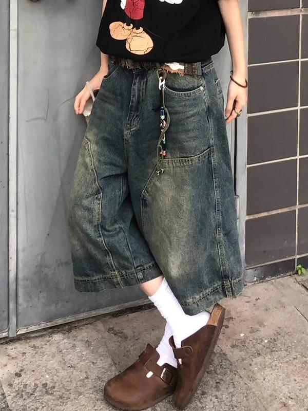 American Vintage Washed Aged Denim Shorts Product Image