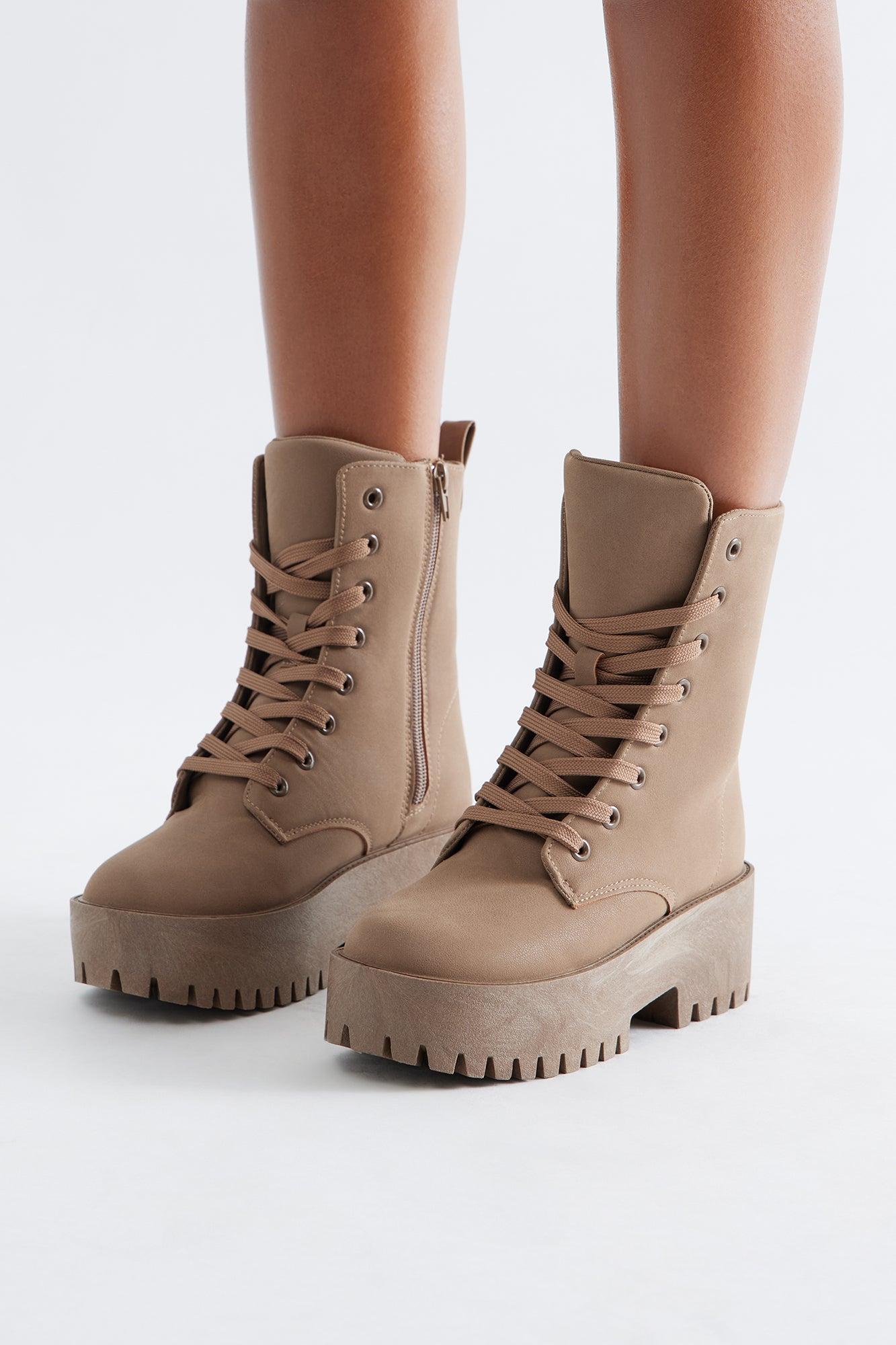 Vanni Lace Up Combat Boots - Tan Female Product Image