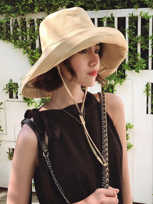 Casual Solid Sun-Protection Large Wide Brim Bucket Hat Product Image