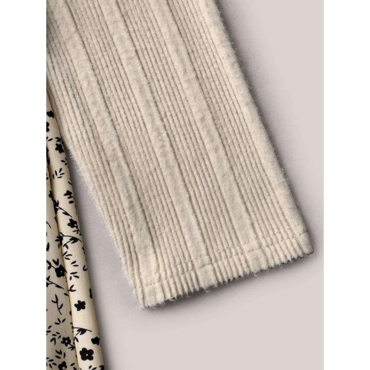 Plus Size Apricot Textured Square Neck Belted Floral Jumpsuit Women Elegant Long Sleeve Square Neck Everyday Loose Jumpsuits BloomChic 14-16/1X Product Image