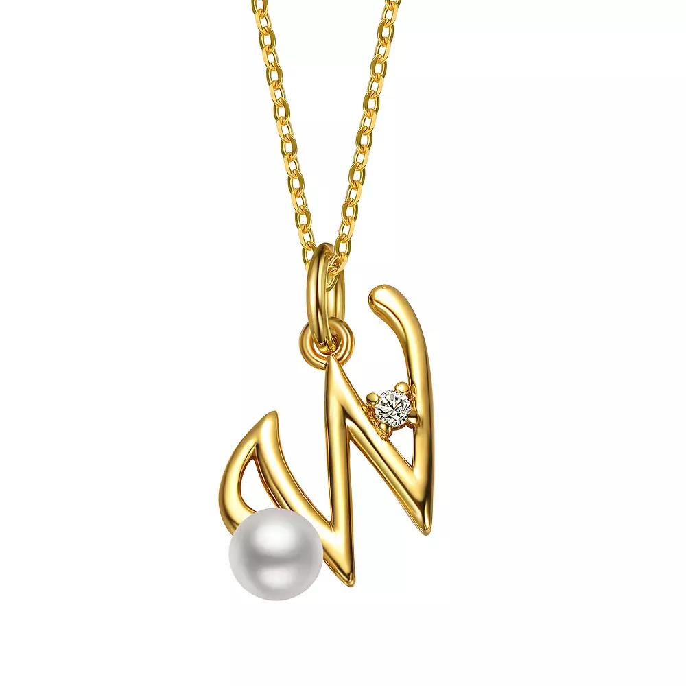14k Gold Plated Simulated Pearl Initial Pendant Necklace, Womens Product Image