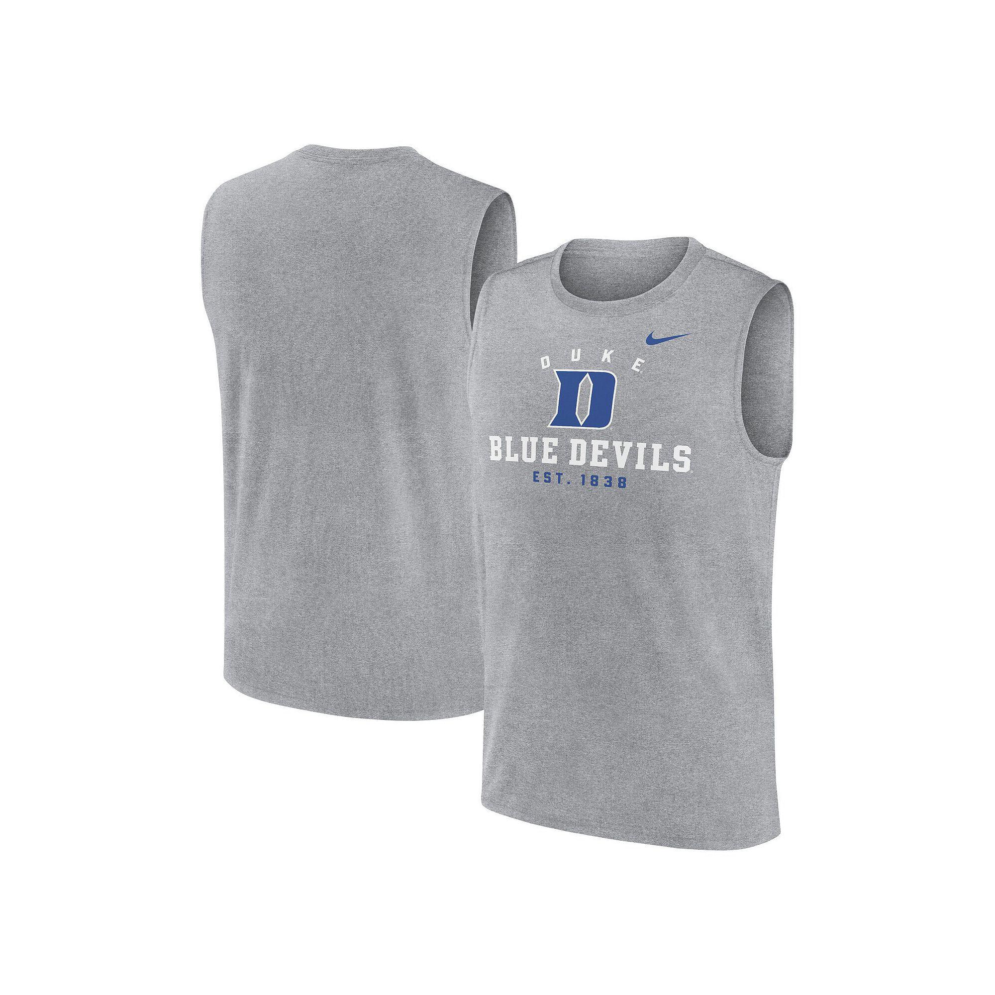 Men's Nike Heather Gray Duke Blue Devils Primetime Legend Lock Up Performance Muscle Tank Top,  Product Image