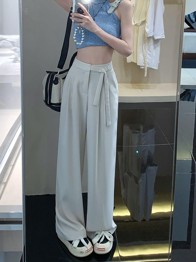 High Rise Plain Wide Leg Suit Pants Product Image