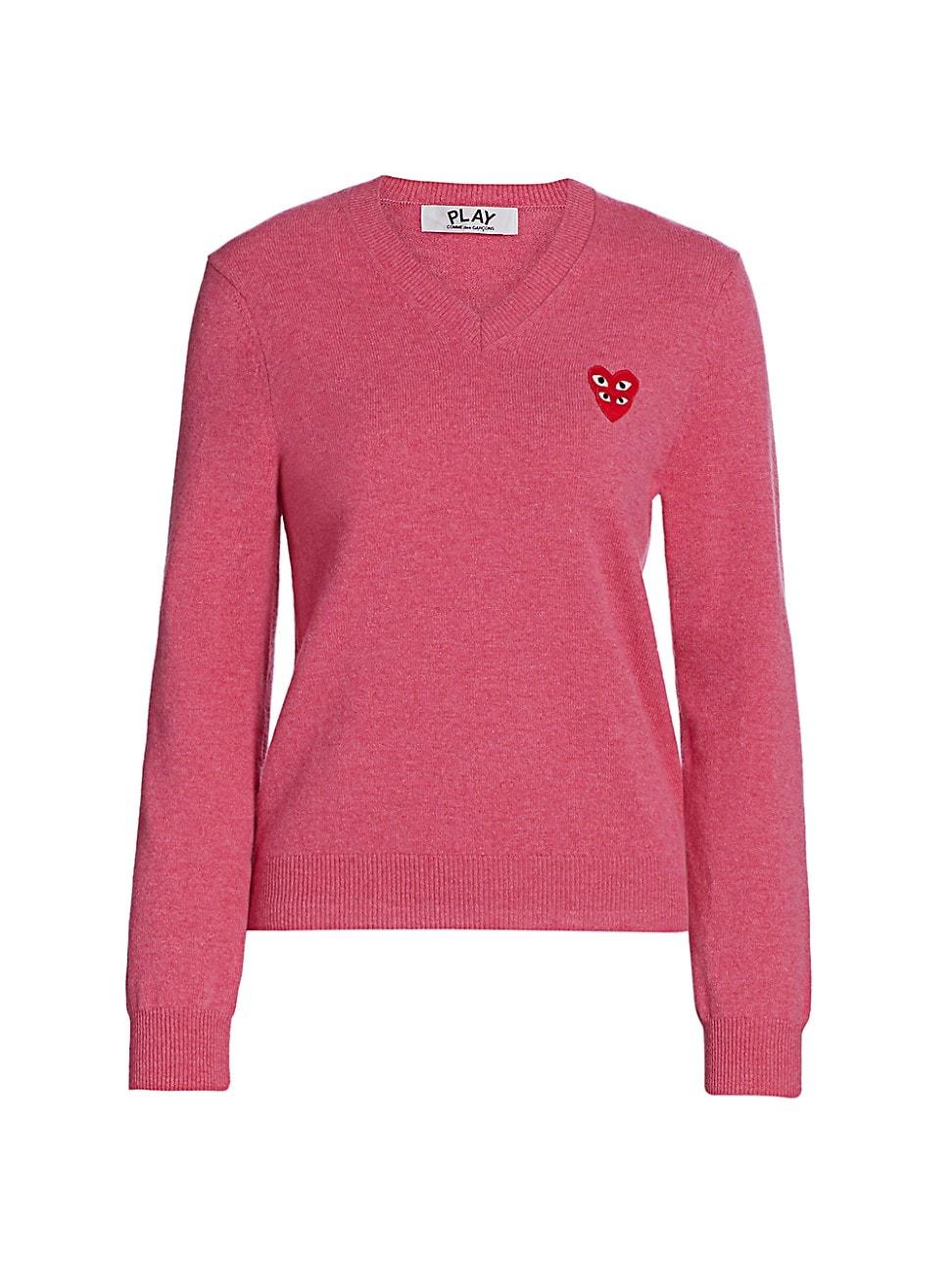 Womens Double Heart V-Neck Pullover Product Image