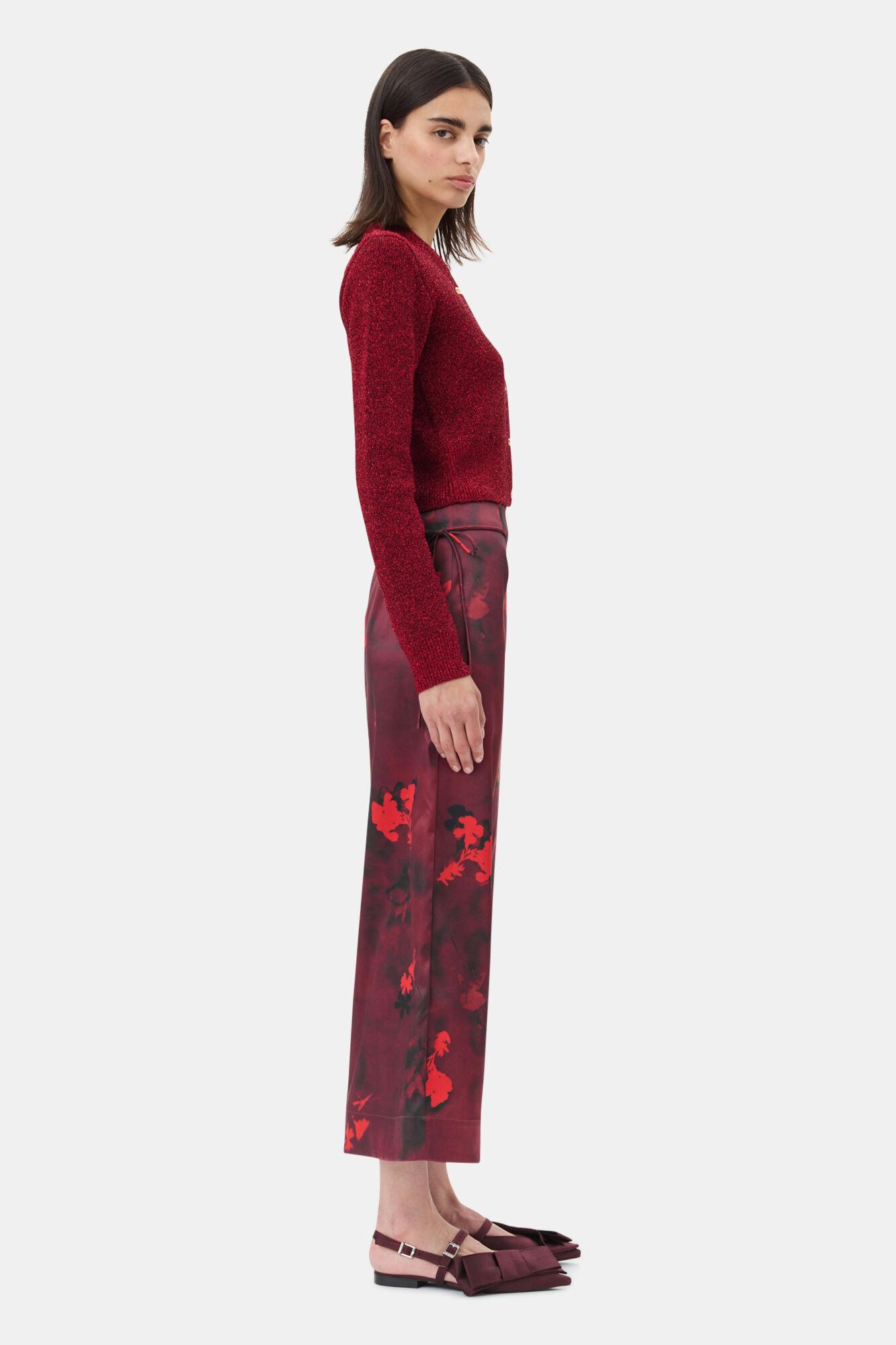 Red Printed Satin Maxi Skirt Product Image