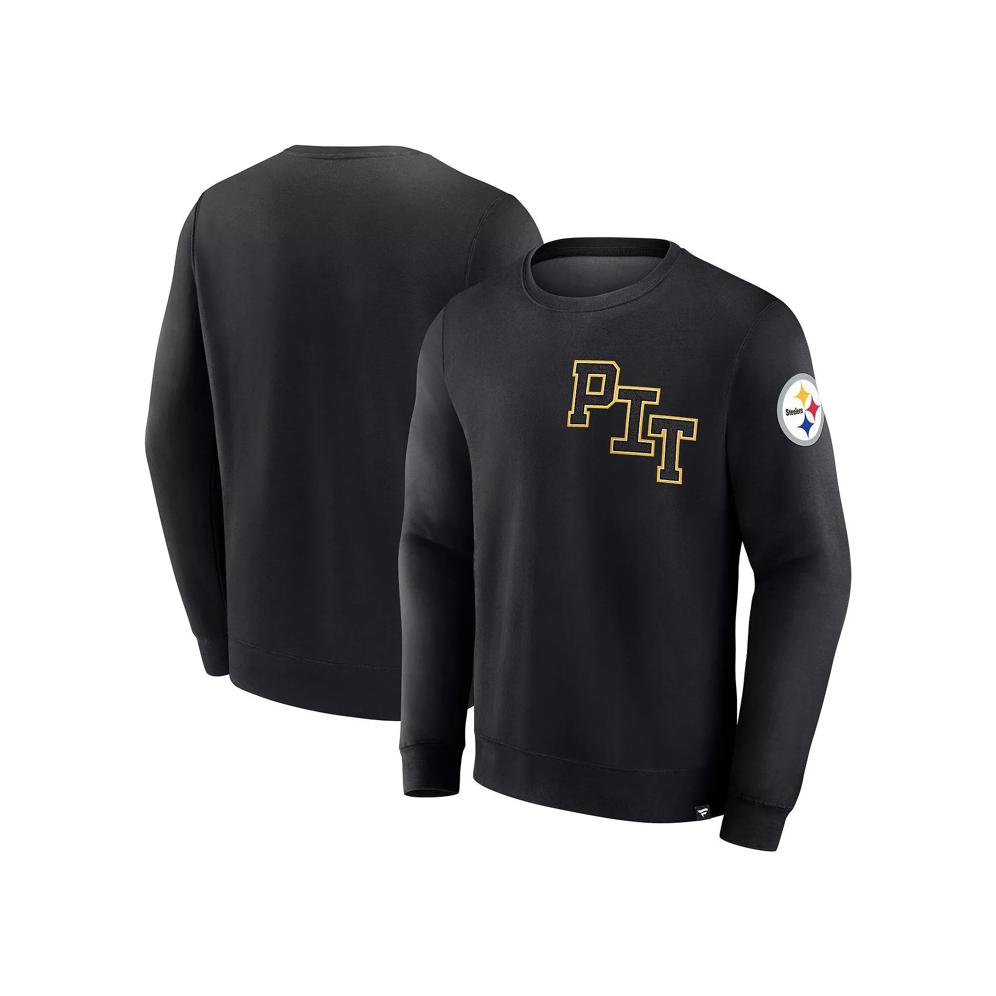Men's Fanatics Black Pittsburgh Steelers Varsity Letter Fleece Pullover Sweatshirt,  Product Image
