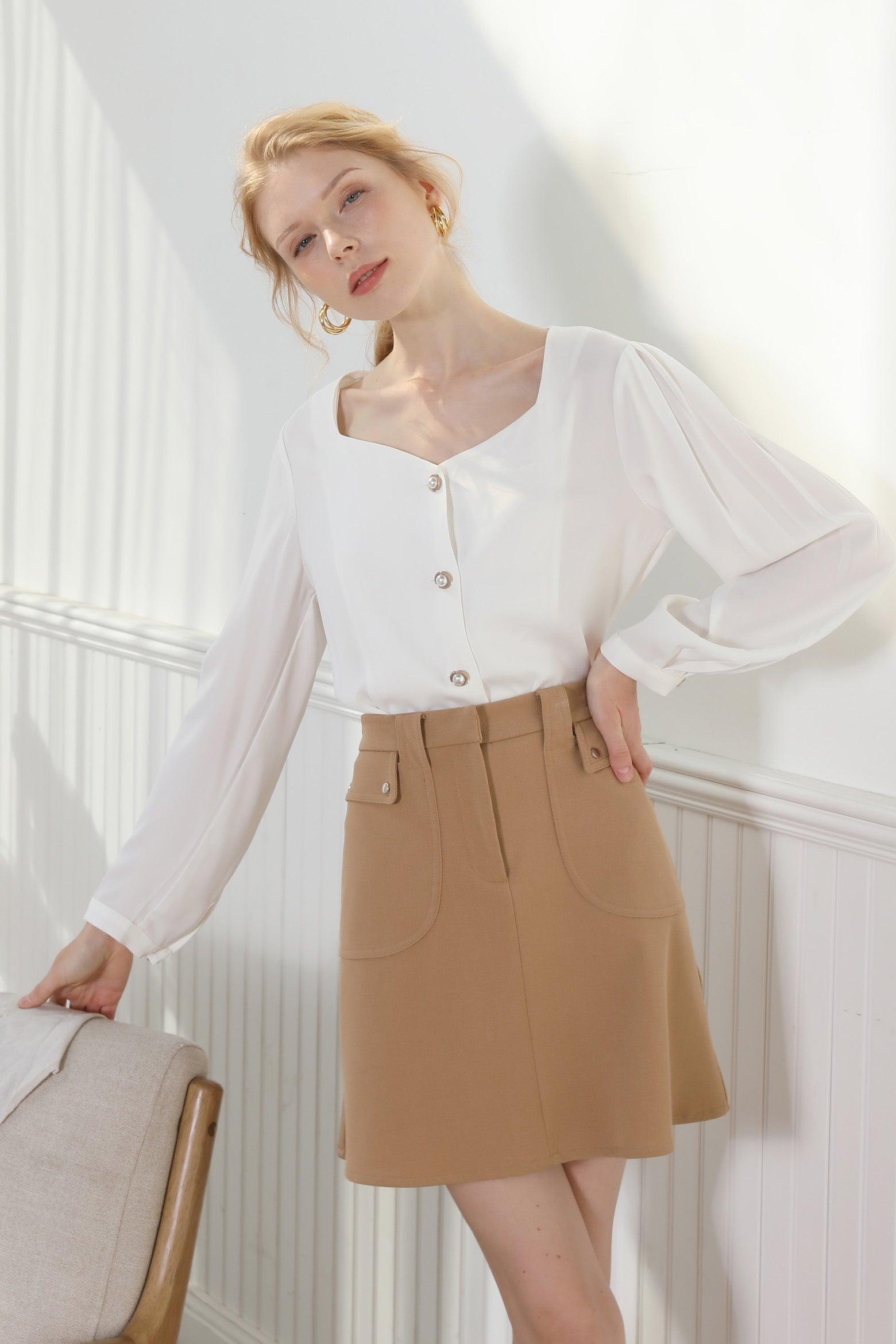 Feminine Blouse White With Pearl Detail Product Image