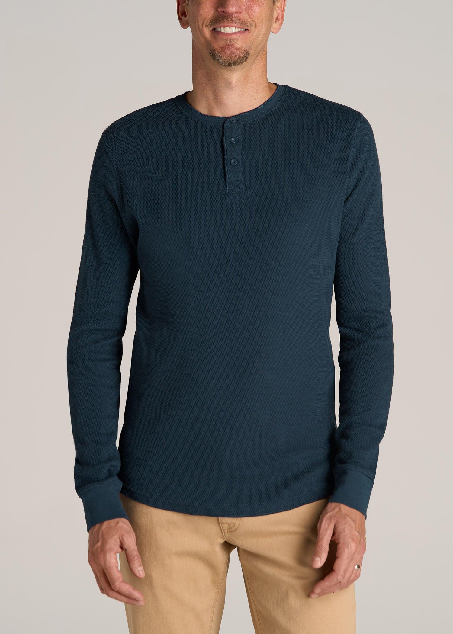 Double Honeycomb Thermal Long-Sleeve Henley Shirt for Tall Men in True Navy Male Product Image