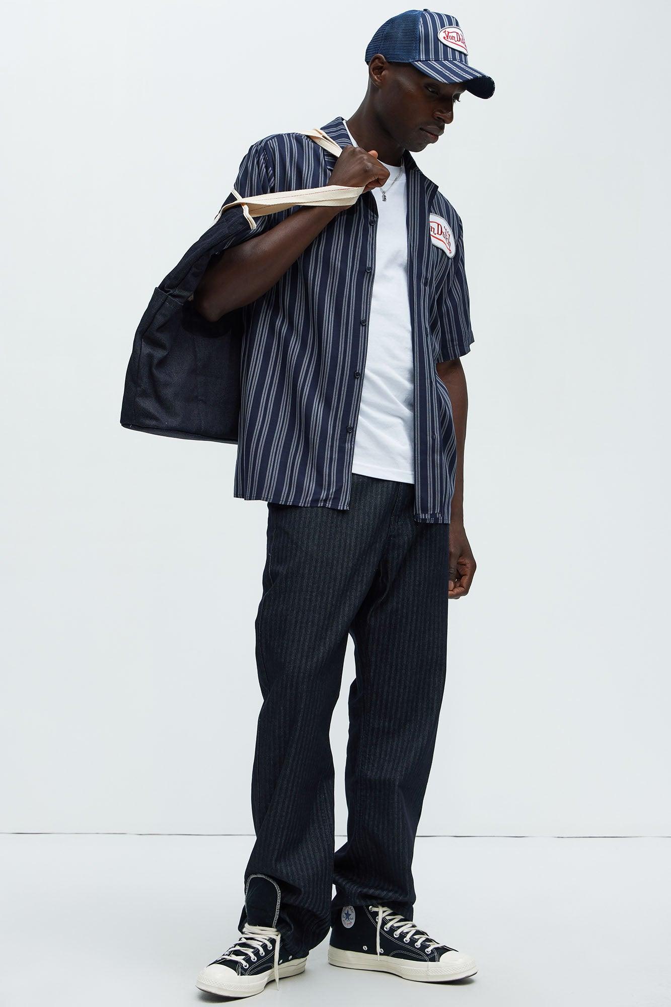 Herringbone Denim Straight Jeans - Indigo Product Image