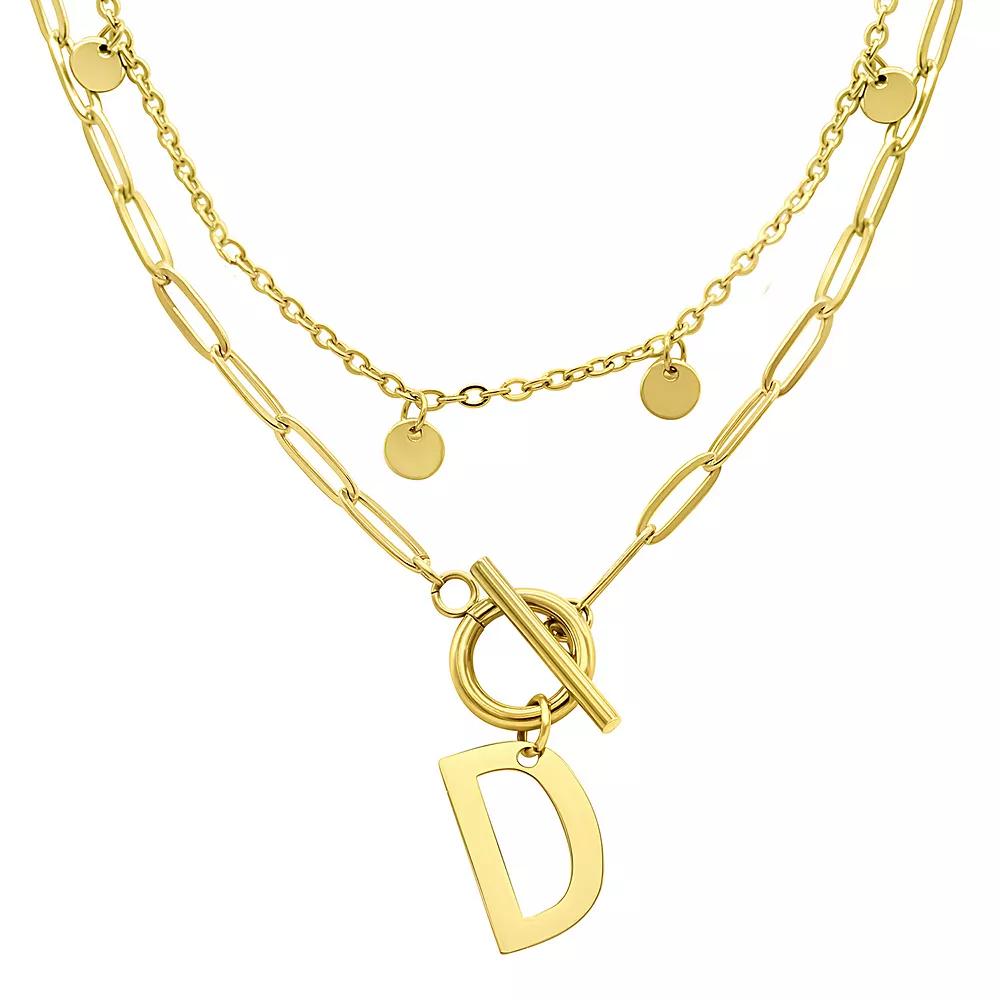 Adornia 14k Gold Plated Layered Initial Toggle Necklace, Women's, Size: 17-19" ADJ, B Product Image