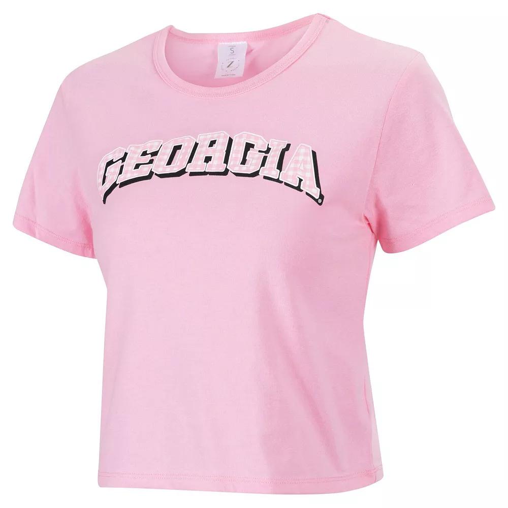 Women's ZooZatz Pink Georgia Bulldogs Gingham Logo Cropped T-Shirt,  Product Image
