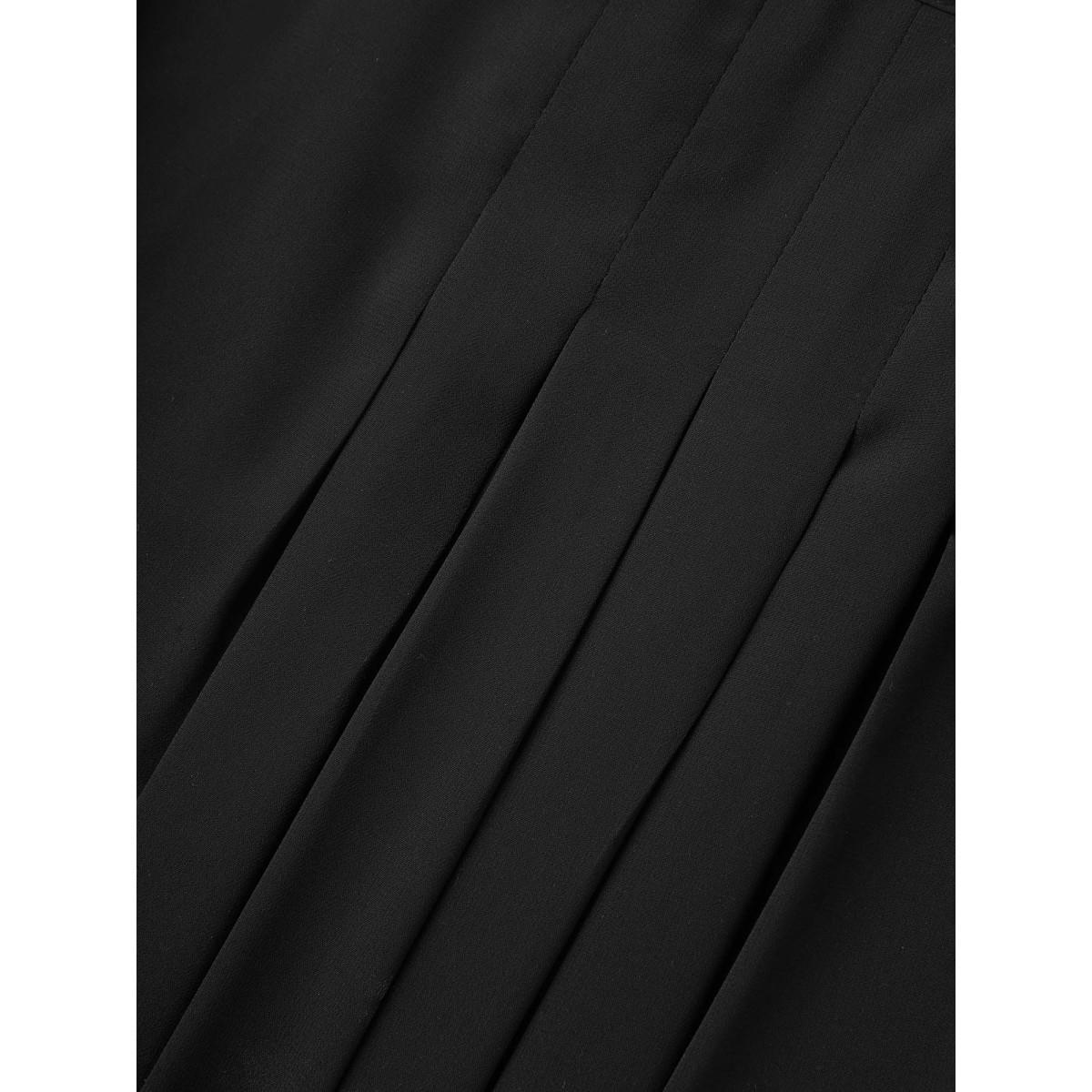 Plus Size Black Petal Sleeve Pleated Sheer Shirt Women Elegant Elbow-length sleeve Round Neck Everyday Blouses BloomChic 30/6X Product Image