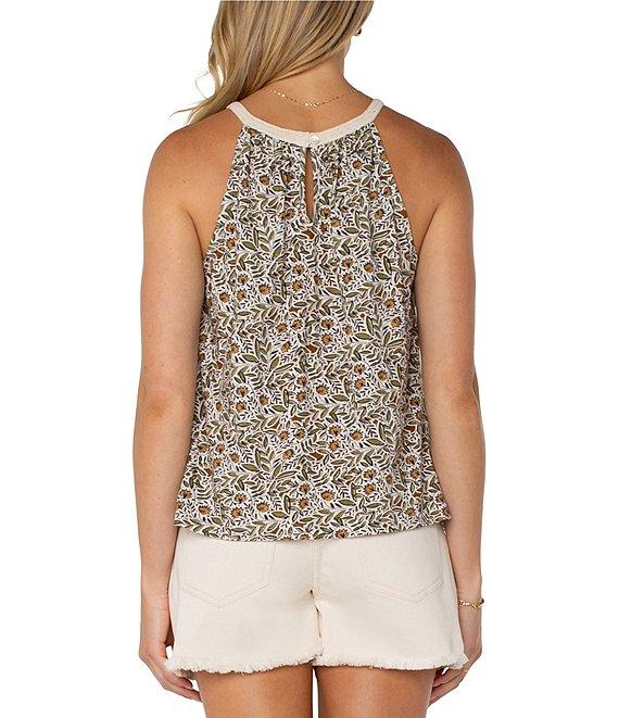 Liverpool Los Angeles Slub Jersey Knit Printed Sleeveless Crochet Halter Top Product Image