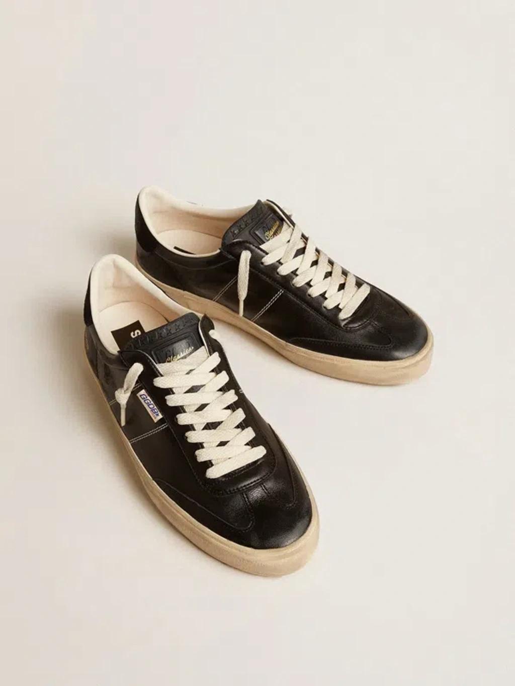 GOLDEN GOOSE Deluxe Brand Vintage-inspired Black Leather Sneakers With Contrasting White Laces Product Image