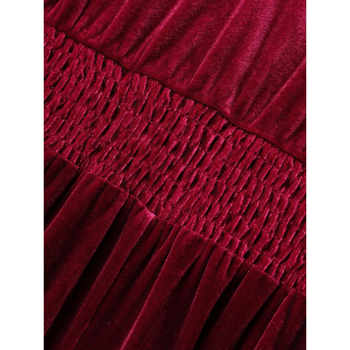 Plus Size Velvet Ruched Surplice Neckline Midi Dress Burgundy Women Formal Texture Party Curvy Bloomchic 14-16/1X Product Image