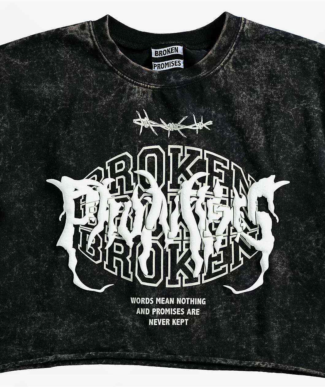 Broken Promises Underworld Black Acid Wash Crop T-Shirt Product Image