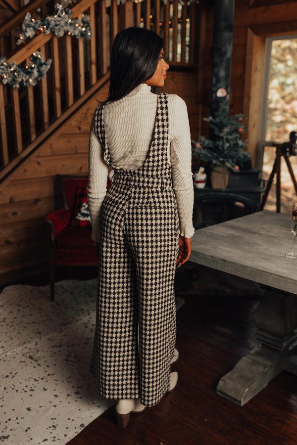 Dreaming Of Soho Houndstooth Jumpsuit In Espresso Product Image