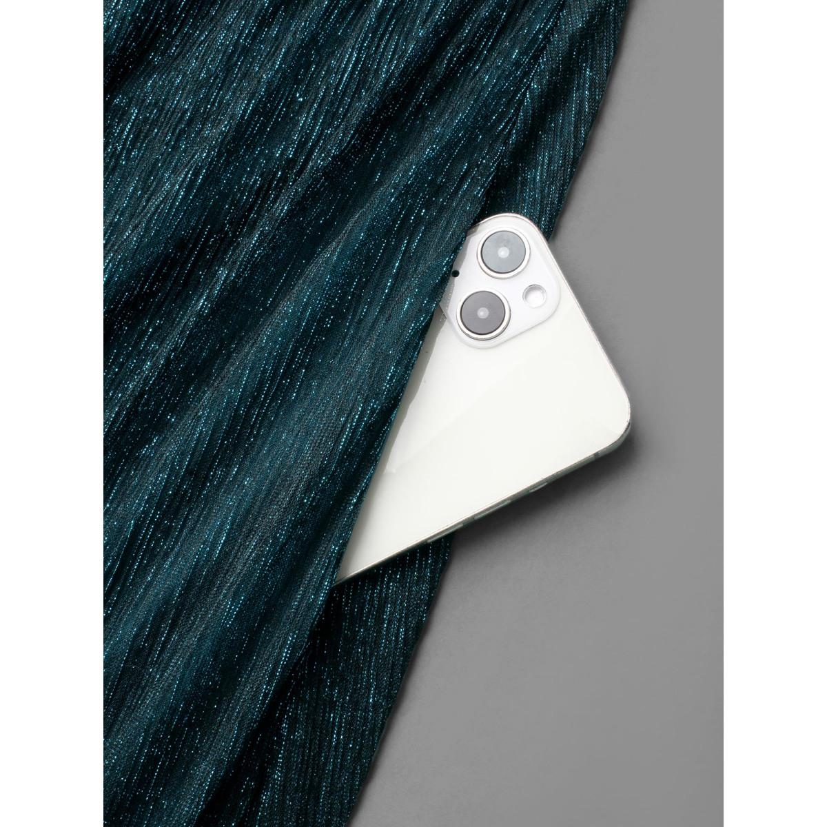 Plus Size Luxe V Neck Ruched Mesh Dress Aegean Women Cocktail Gathered Party Curvy Bloomchic 14-16/1X Product Image