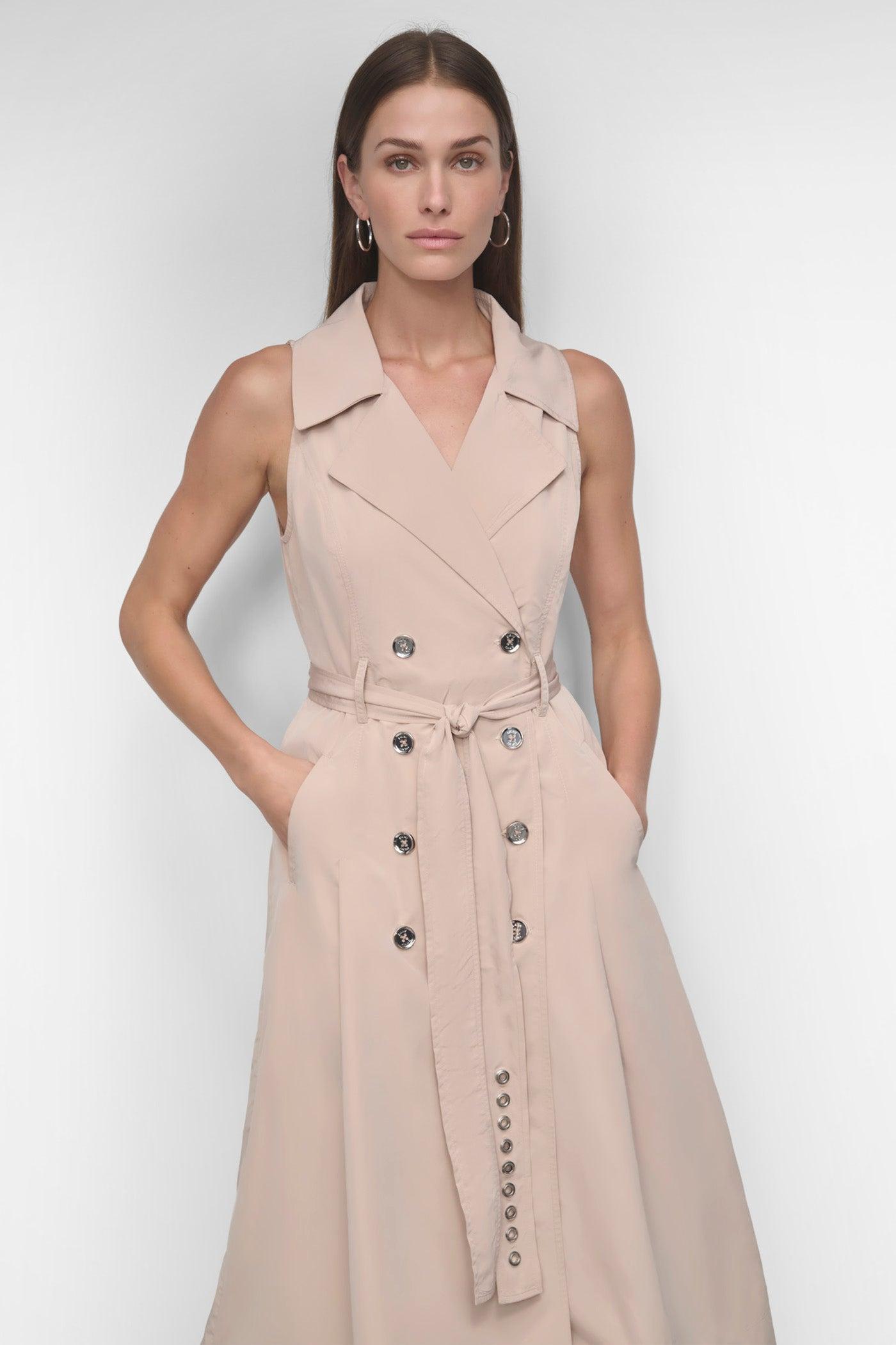 SLEEVELESS TECH COTTON BELTED MIDI DRESS Product Image