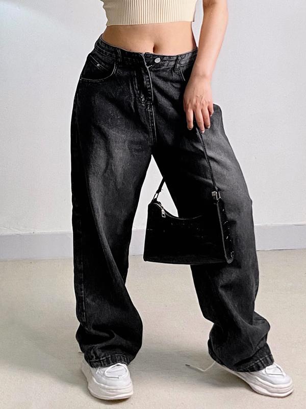 Retro American Washed Smoke Gray Loose Boyfriend Jeans Product Image