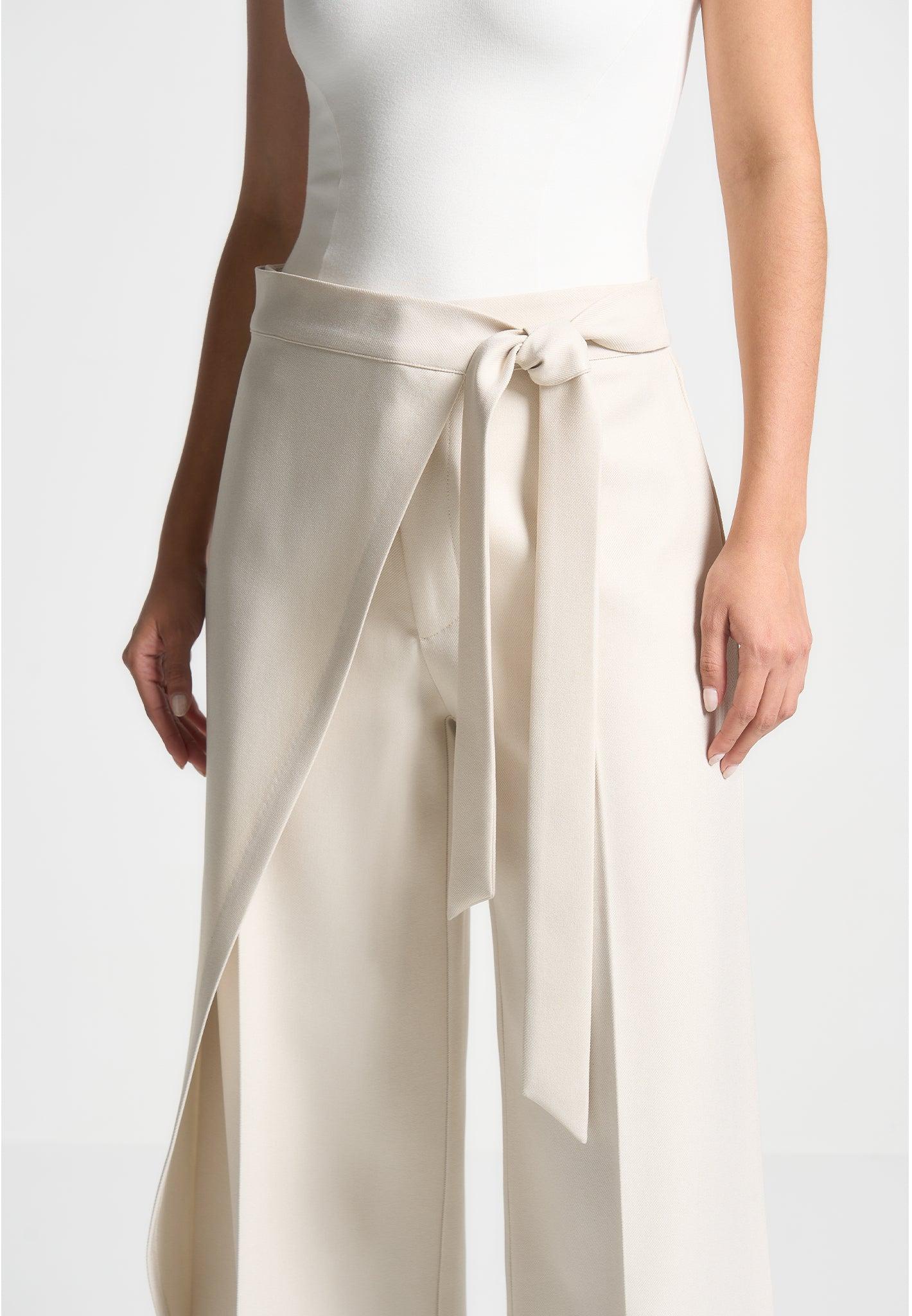 Tailored Wrap Trousers with Tie - Light Beige Female Product Image