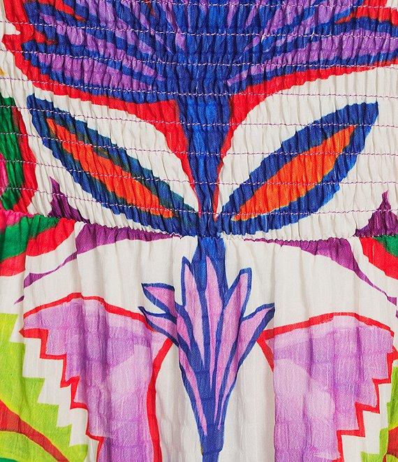 Vince Camuto Plus Size Smocked Square Neck Sleeveless Printed Fit And Flare Midi Dress Product Image