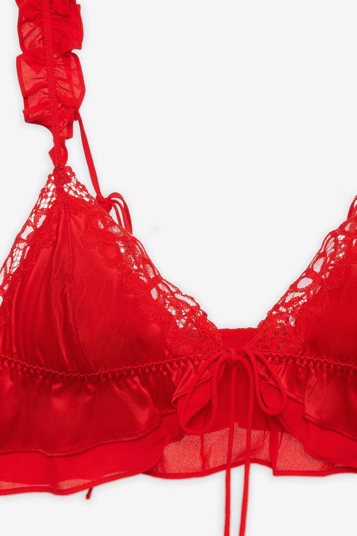 Butterfly Lace Ruffle Bralette — Red Product Image