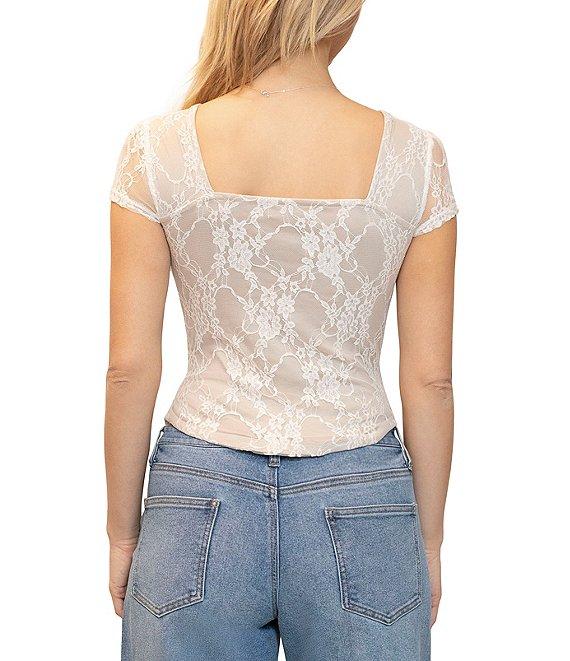 Stevie By Steve Madden Sheer Lace Cap Sleeve Corset Top Product Image