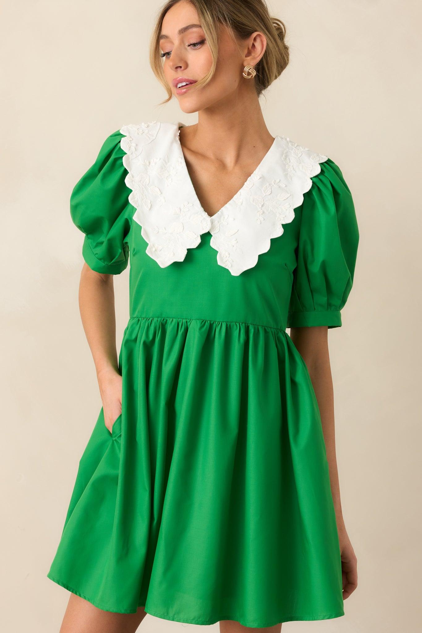 Weekend Brunch Green Collared Mini Dress Product Image
