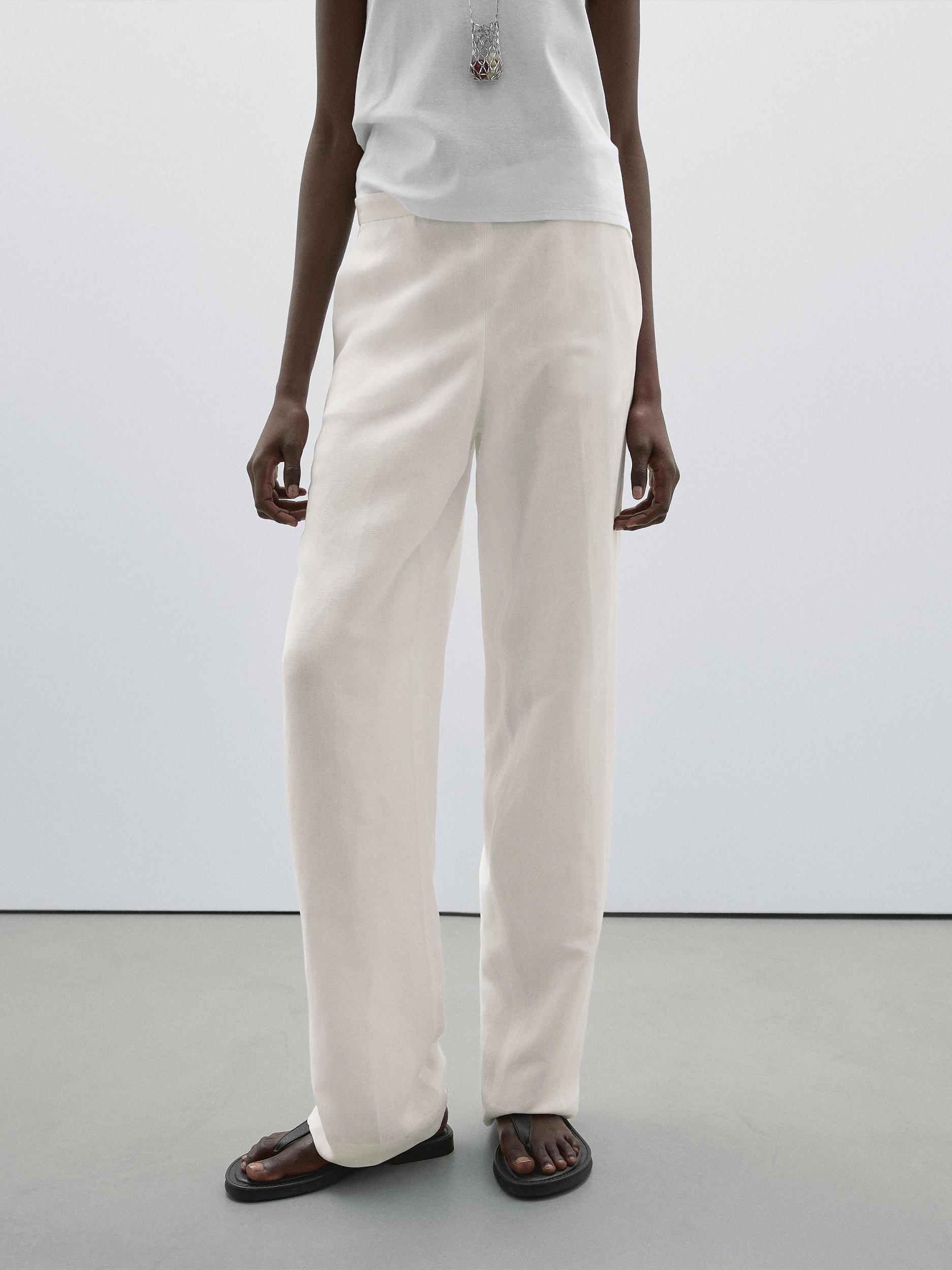 Straight fit flowing linen blend trousers Product Image