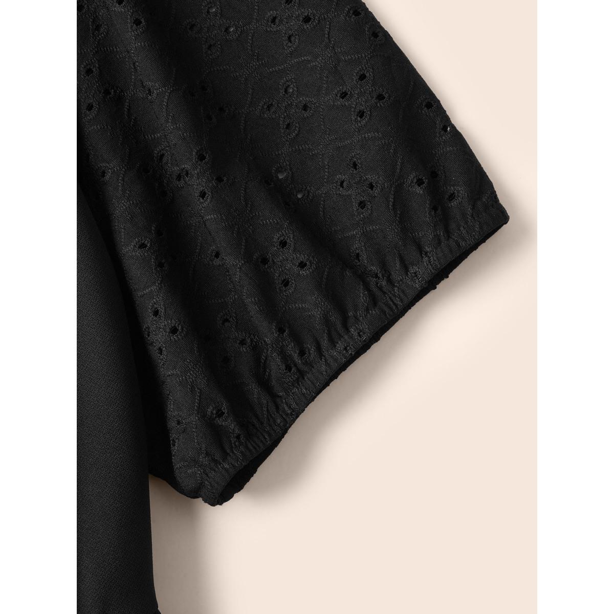 Plus Size Solid Cut Out Gathered Puff Sleeve Dress Black Women Elegant Texture Round Neck Short sleeve Curvy BloomChic 22-24/3X Product Image