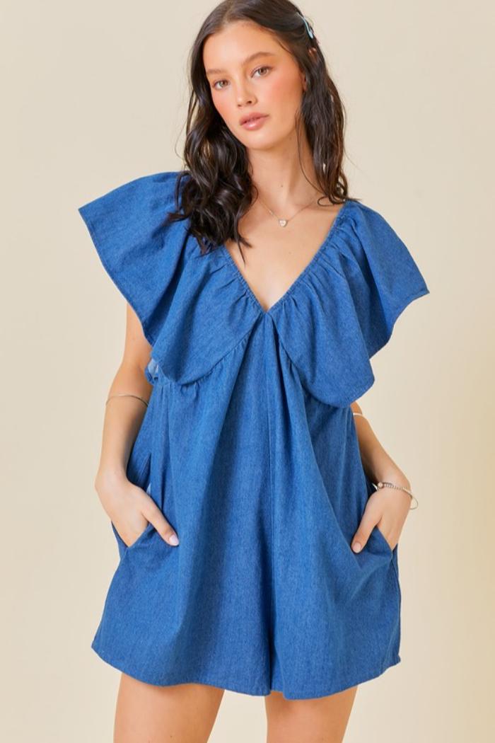 Ruffle Slv V-Neck Romper Product Image