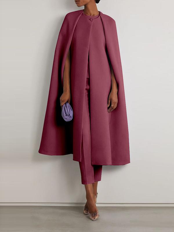 Cap Sleeve Solid Color Round-Neck Cape Pants Pants Set Two Pieces Set Product Image