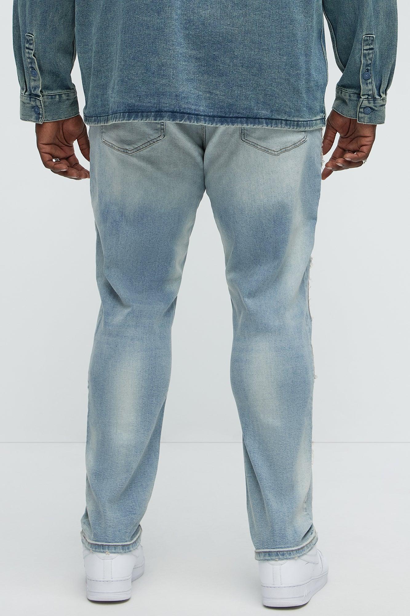 Shredded Patchwork Skinny Jeans - Light Wash Male Product Image