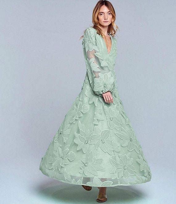 CIEBON Sarilla Crochet Effect V-Neck Long Sleeve Maxi Dress Product Image