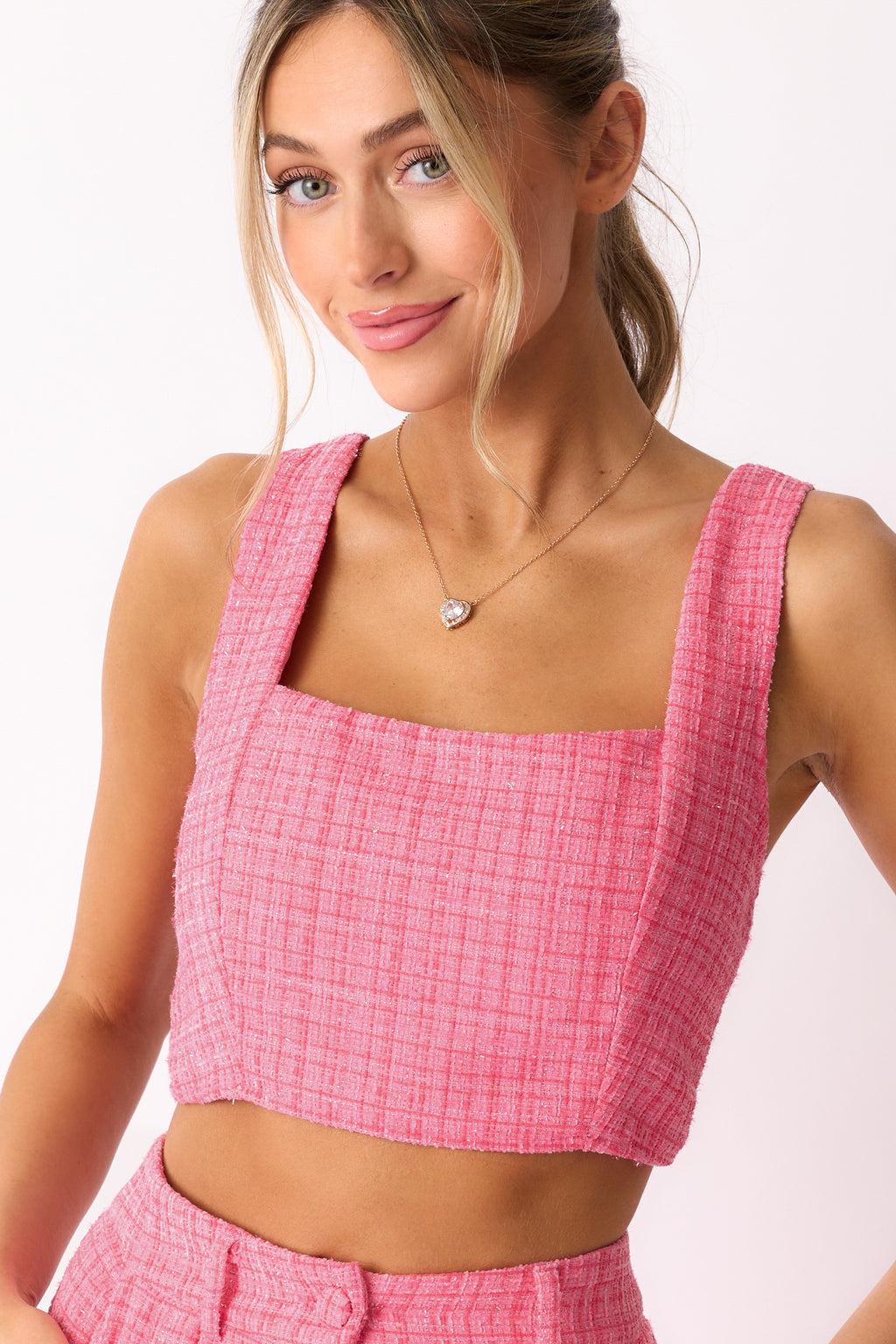 Go Get It Pink Tweed Crop Top Product Image