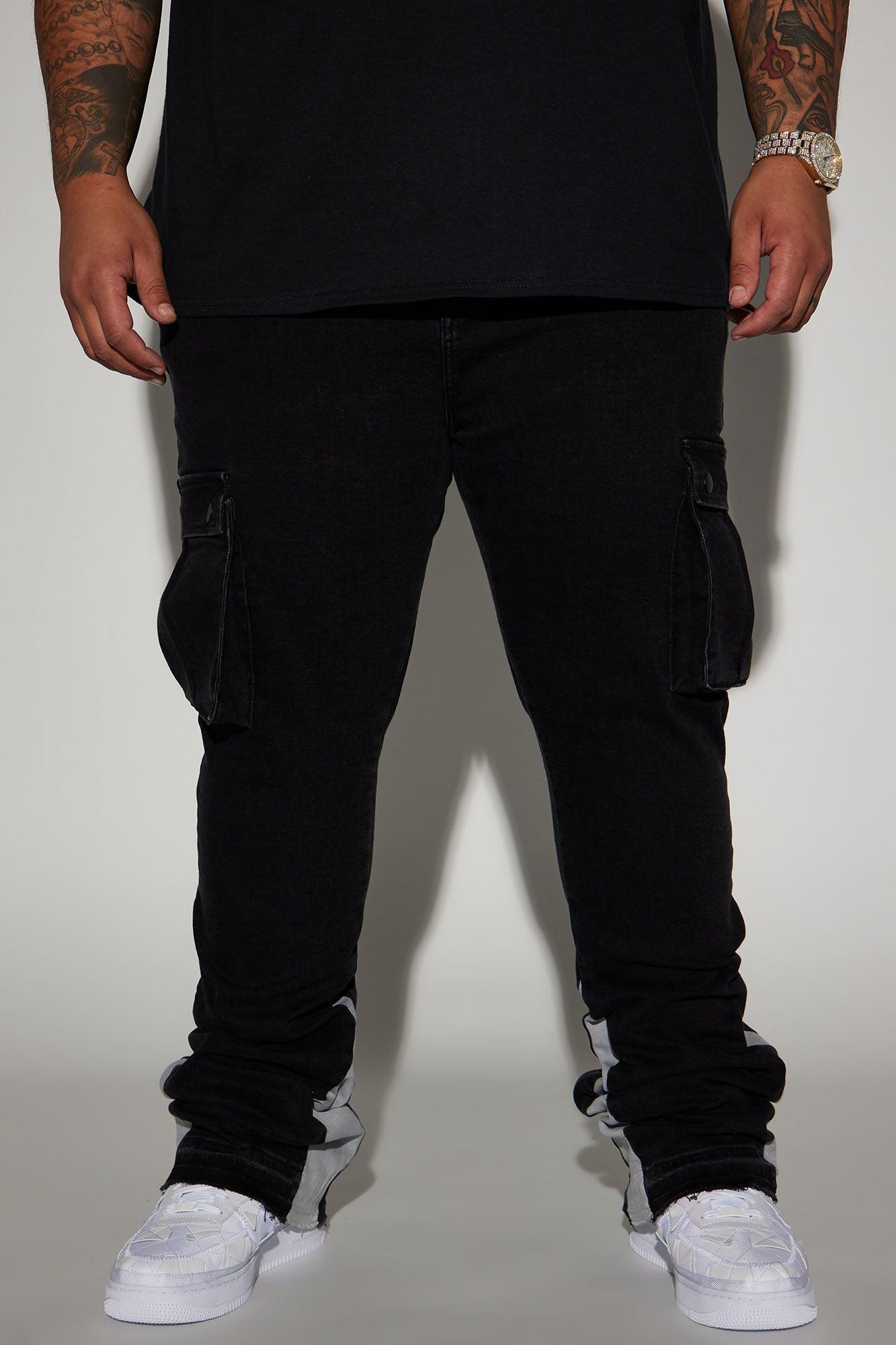 Carried Cargo Stacked Skinny Flared Jeans - Black Product Image