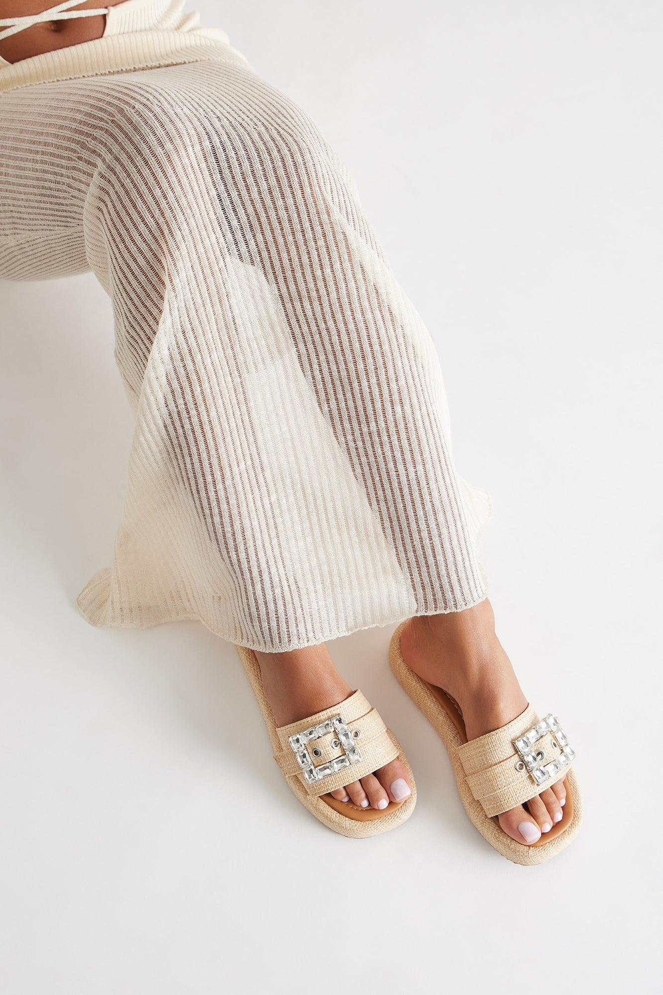 Sunbathing Raffia Jewel Sandals - Beige Female Product Image