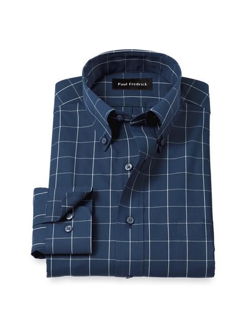 Non-Iron Cotton Windowpane Dress Shirt - Navy Product Image
