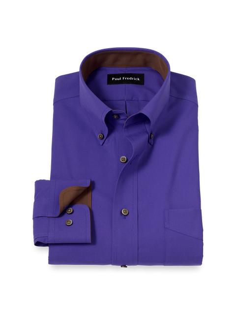 Non-Iron Cotton Solid Dress Shirt With Contrast Trim - Purple Product Image