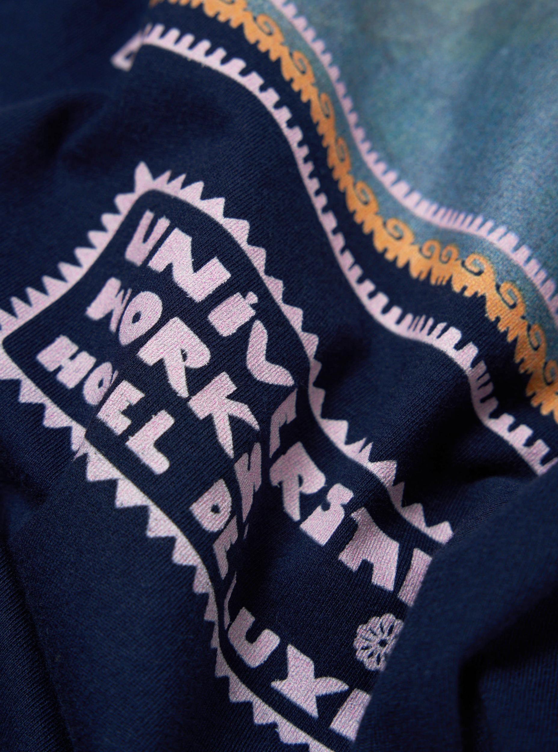 Universal Works Print Tee in Navy/Pink Single Jersey Pickup Product Image