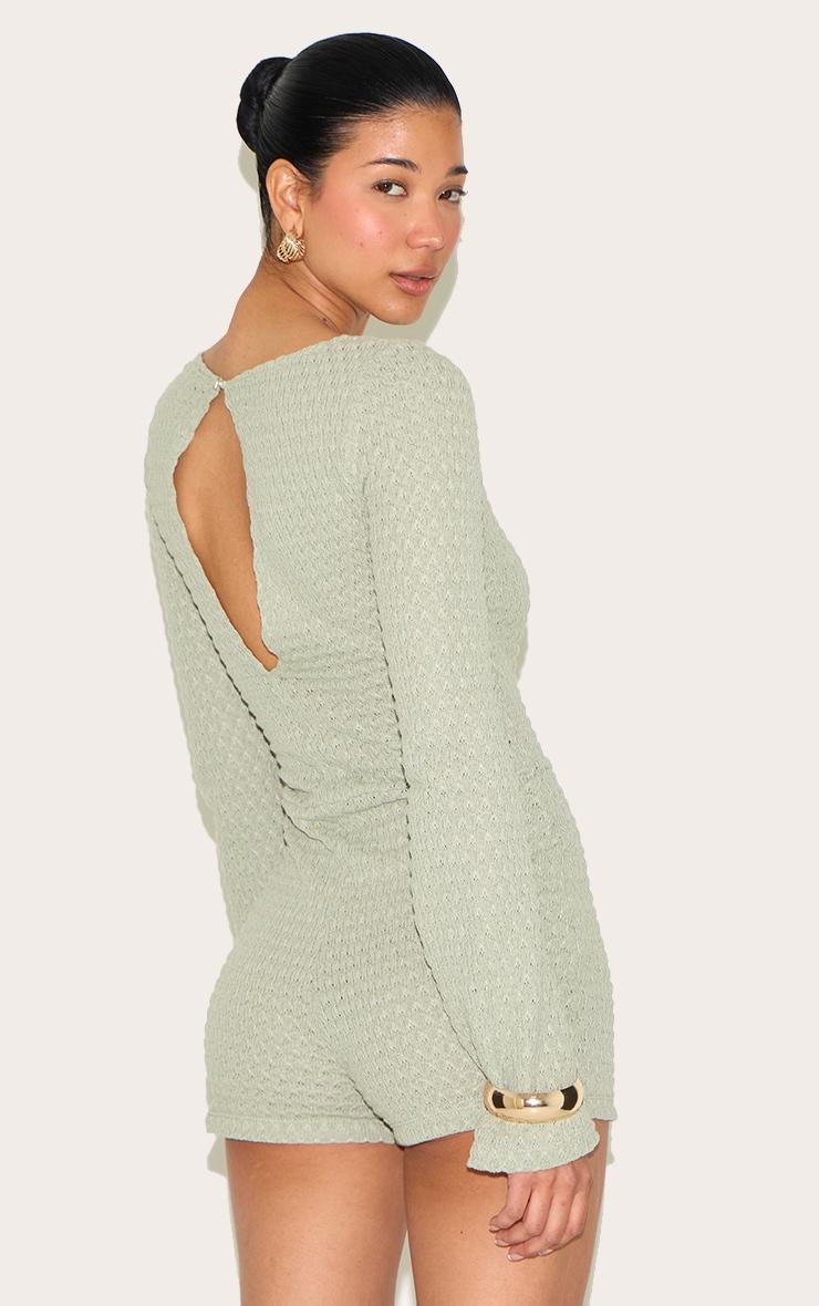 Sage Textured Jersey Long Sleeve Cut Out Back Unitard Product Image