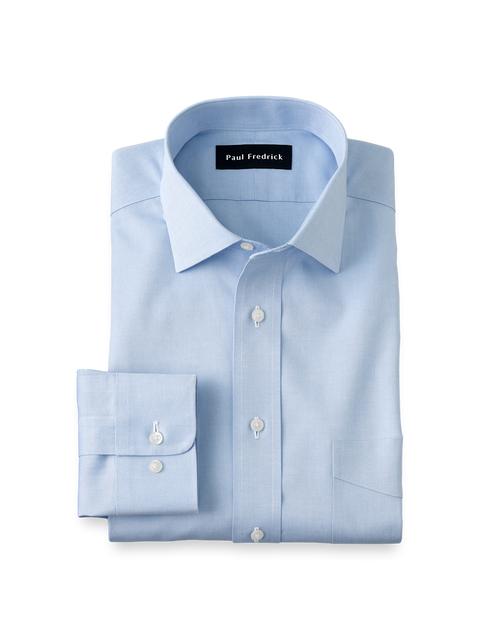 Non-Iron Cotton Pinpoint Solid Spread Collar Dress Shirt - Blue Product Image