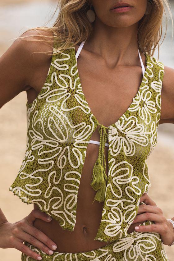Marelia Green Crochet Embroidered Swim Cover-Up Set Product Image