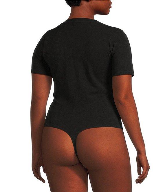 Good American Plus Size Super Stretch Deep V-Neck Short Sleeve Bodysuit Product Image
