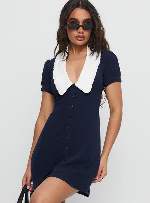 Fabiola Collared Mini Dress Navy Product Image
