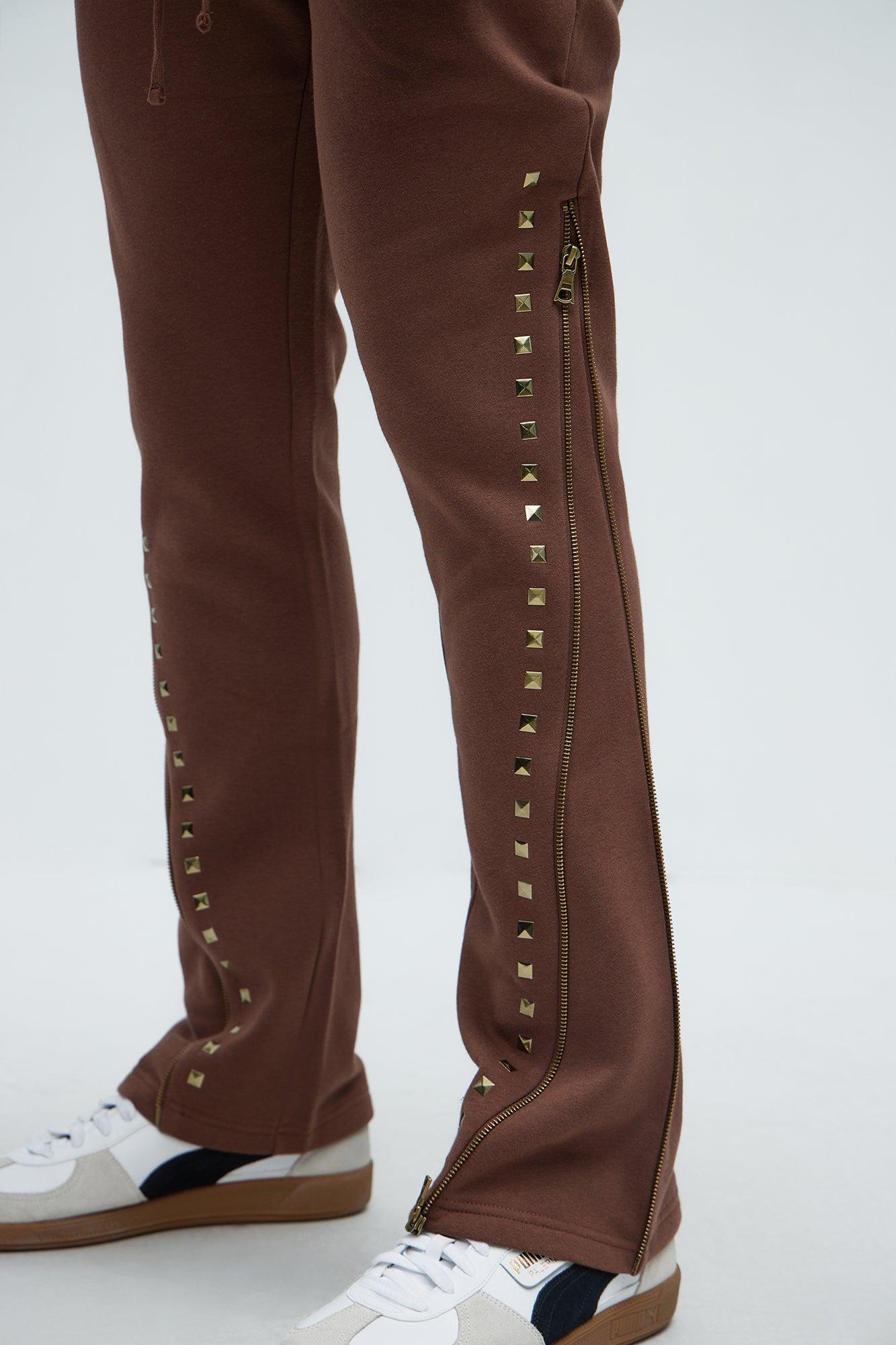 Tyson Sleaze Studded Skinny Flare Sweatpants - Brown Product Image